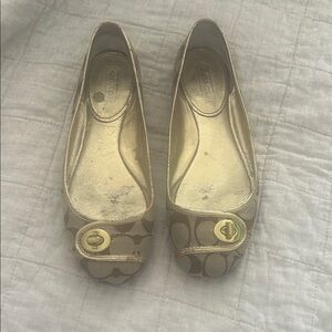 Coach Gold Signature Canvas Turnlock Ballet Flats
